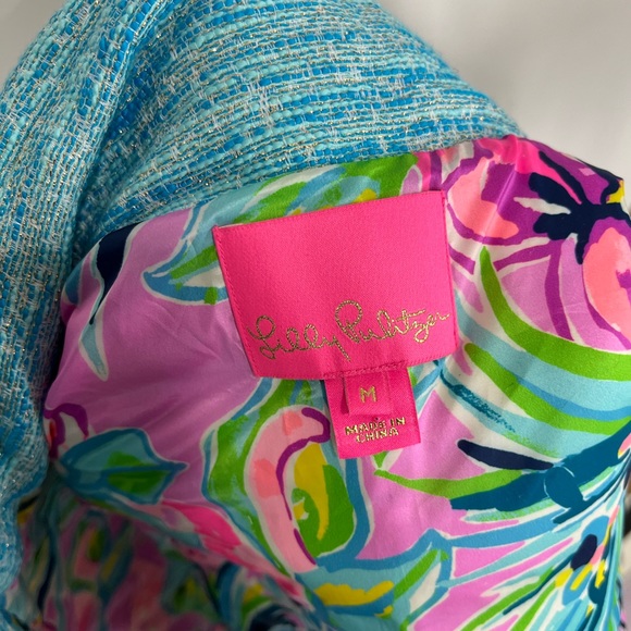 Lilly Pulitzer Noella Crystal Embellished Blue Oasis Resort Boucle Vest Medium - Picture 3 of 9